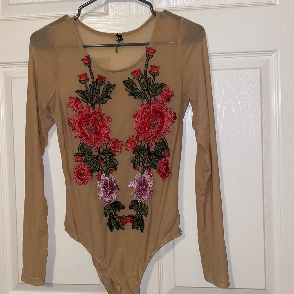Sheer flowered bodysuit